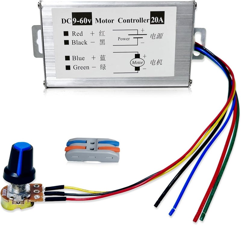 HUSETOO DC Motor Speed Controller, DC 9V - 60V Motor Pulse Width Modulator Regulator Motor Variable Speed Controller with Cable Connector - Image 1